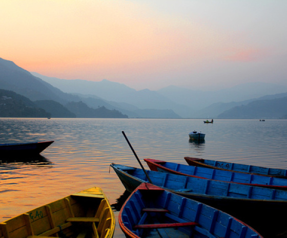 Fly to Pokhara / Evening boating 